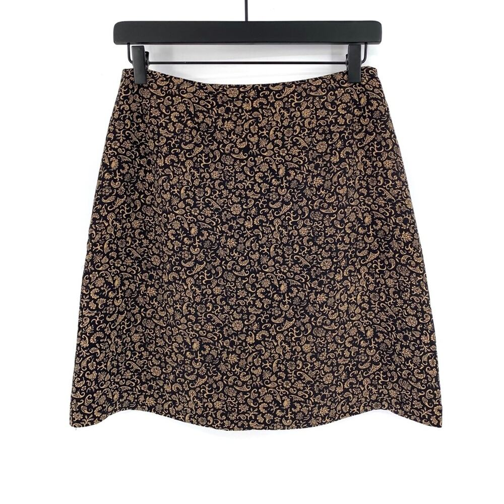 VTG ANN TAYLOR Silk Paisley Mini Skirt Black Cream 8